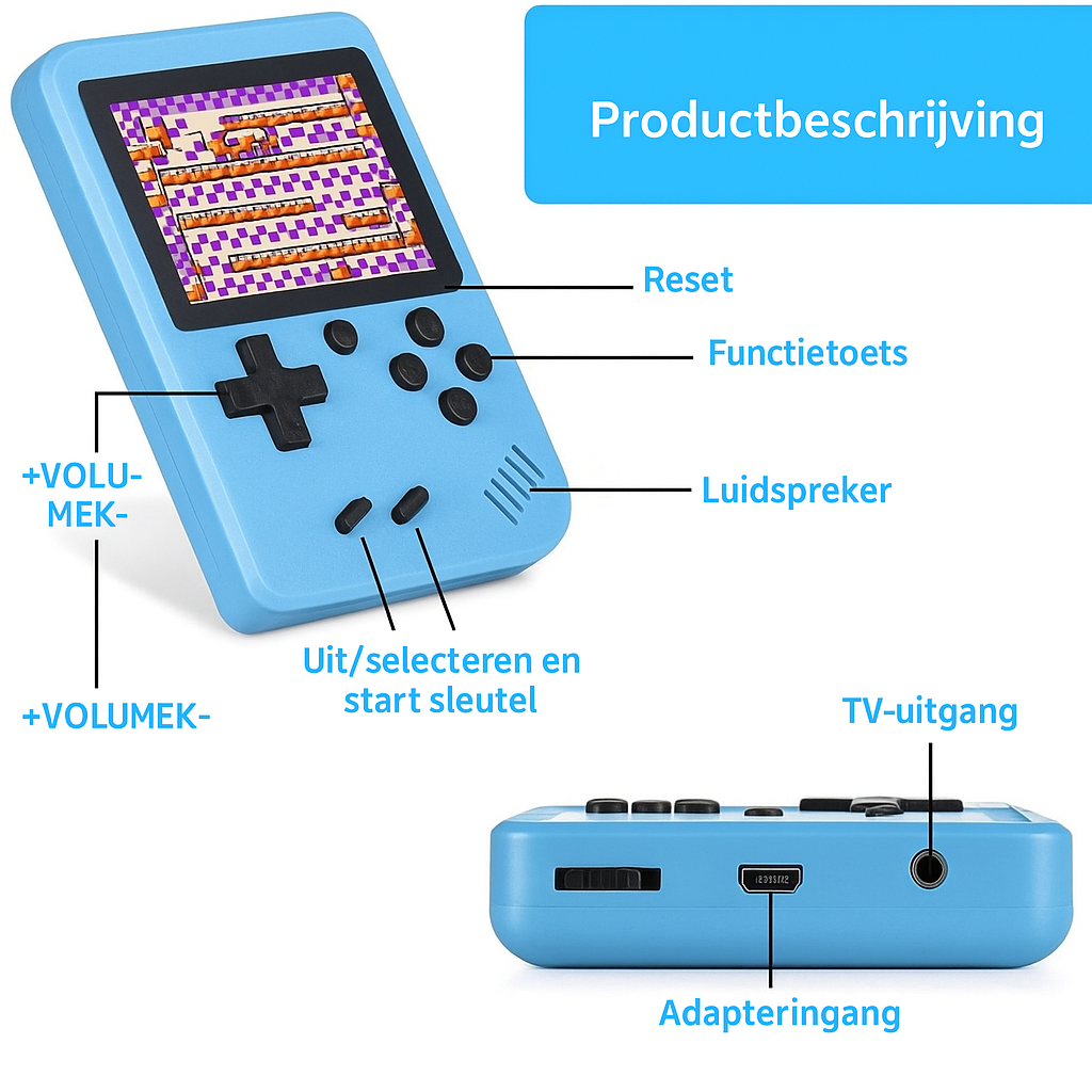 Retro Handheld Spelcomputer met 400 Ingebouwde Games en TV Aansluiting