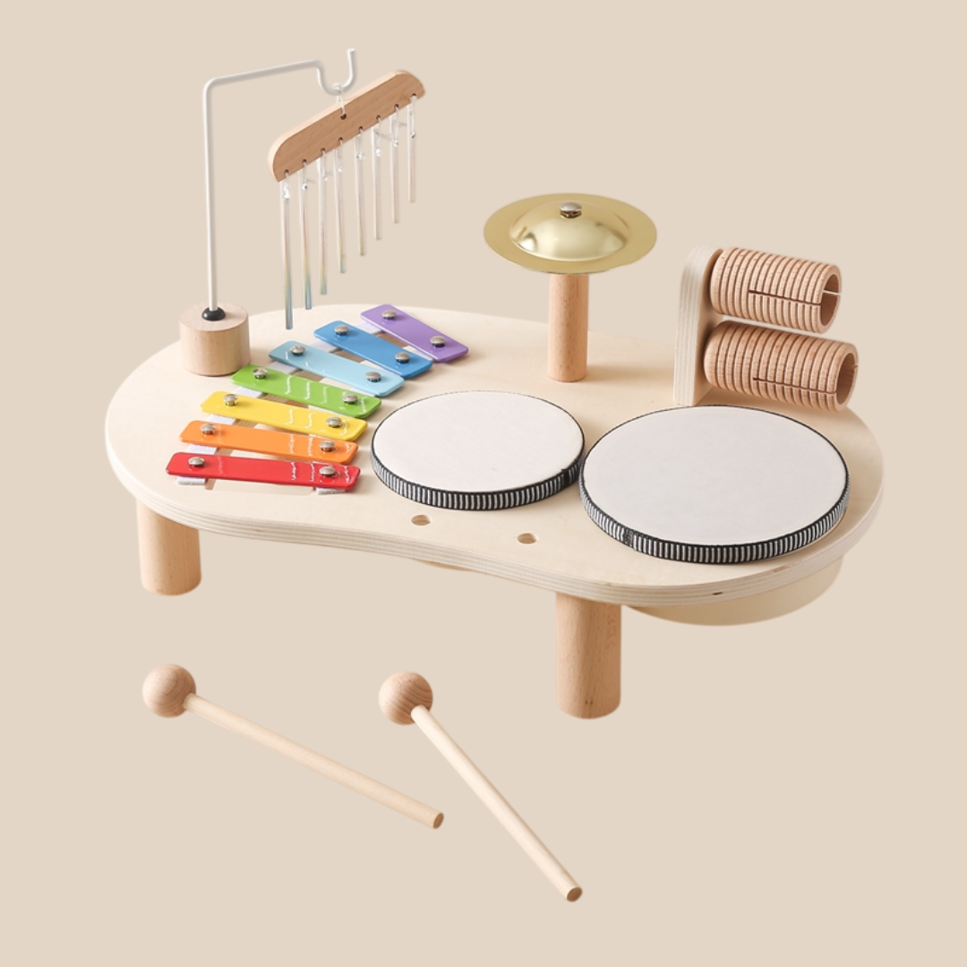 Houten Muziektafel met Xylofoon Trommels en Bekkens voor Kinderen vanaf 1 Jaar