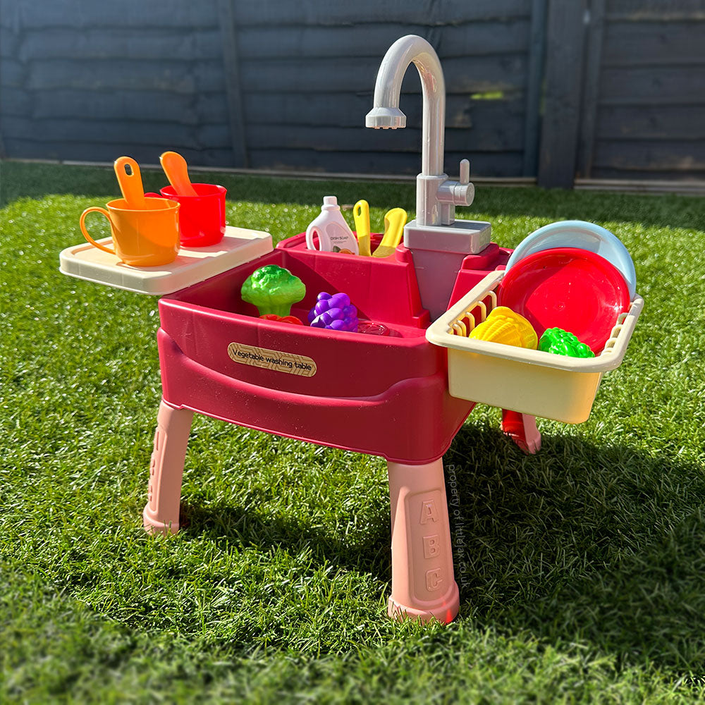 Speelkeuken met Werkende Waterkraan 19-Delige Accessoireset voor Kinderen Binnen en Buiten