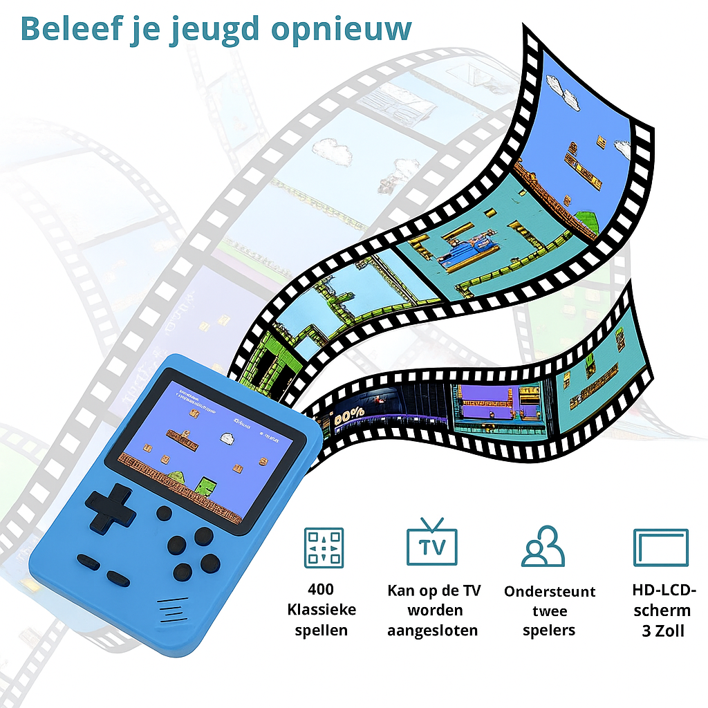 Retro Handheld Spelcomputer met 400 Ingebouwde Games en TV Aansluiting