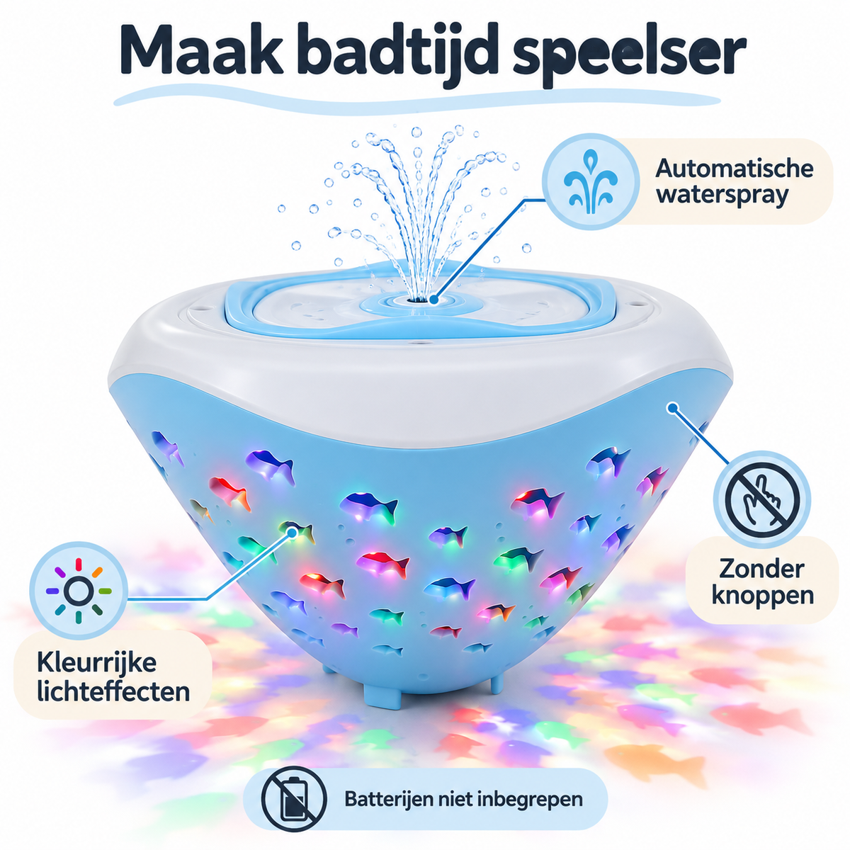 Badfontein met waterspray en kleurrijke lichteffecten