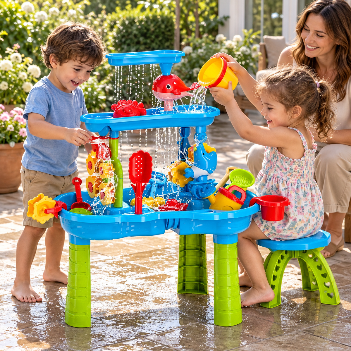 Samen buiten spelen met de Gonelve zand- en waterspeeltafel